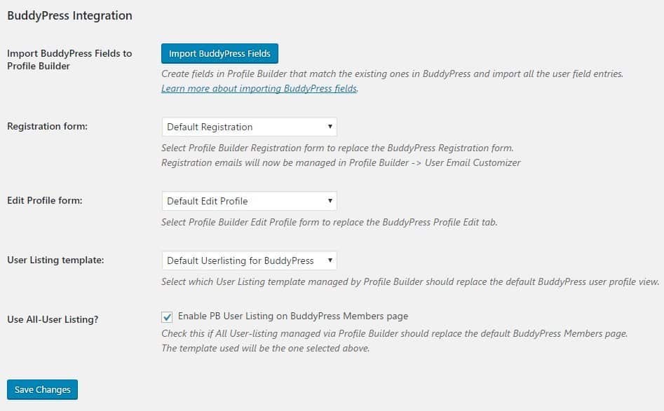 Integrate BuddyPress with your Profile builder