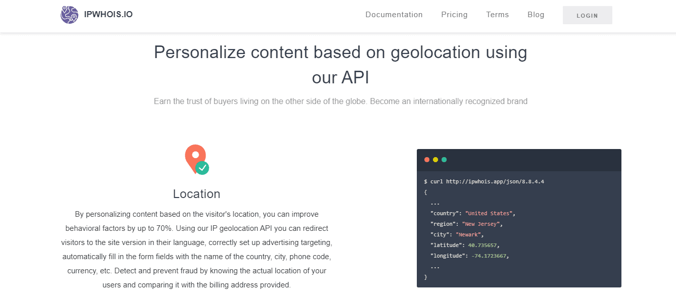 IPWhoIs geolocation tab