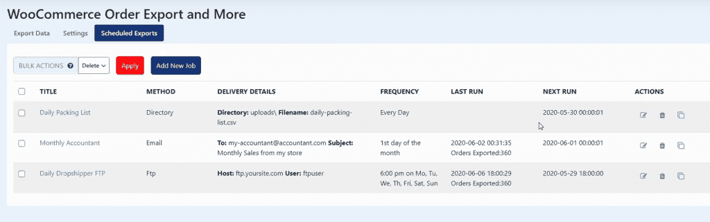 WooCommerce Order Export - Scheduled exports