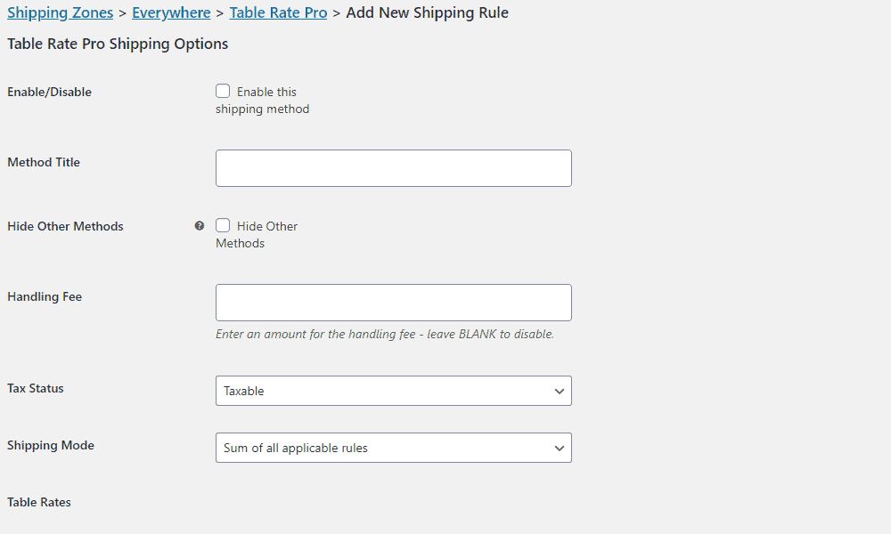 WooCommerce Table Rate Shipping - PRO - Adding Shipping Rules