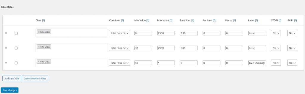 WooCommerce Table Rate Shipping - PRO - Adding Shipping Rules