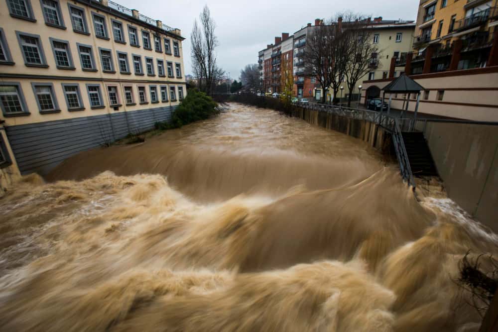 Floods in Olot Town la Garrotxa Girona Spain January 2020