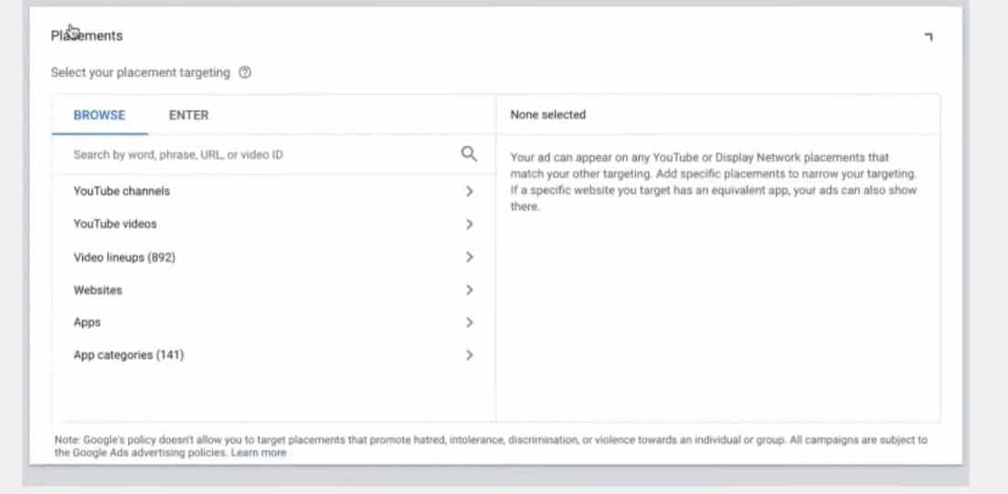 Google Ads placements