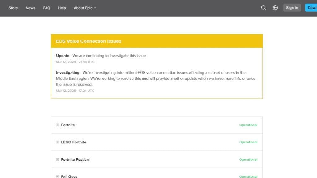 Check the Epic Games Server Status