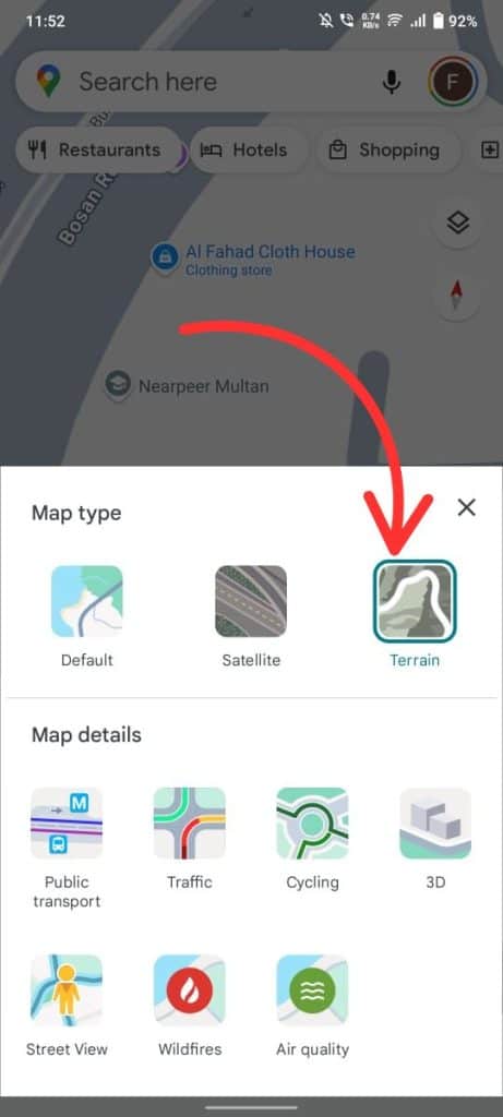  Select Terrain and tap Done.