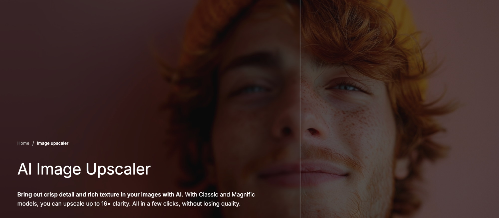 Freepik Image Upscaler home page