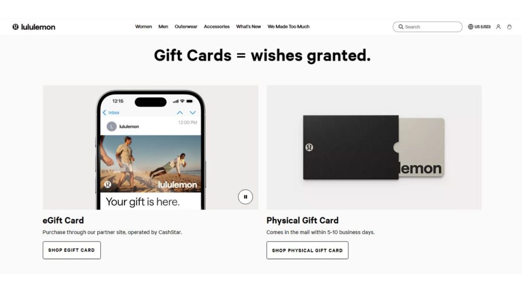 Digital vs Physical Lululemon Gift Cards